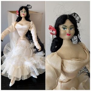 Vintage Klumpe Style Spanish Flamenco Doll 10" White Ruffled Dress